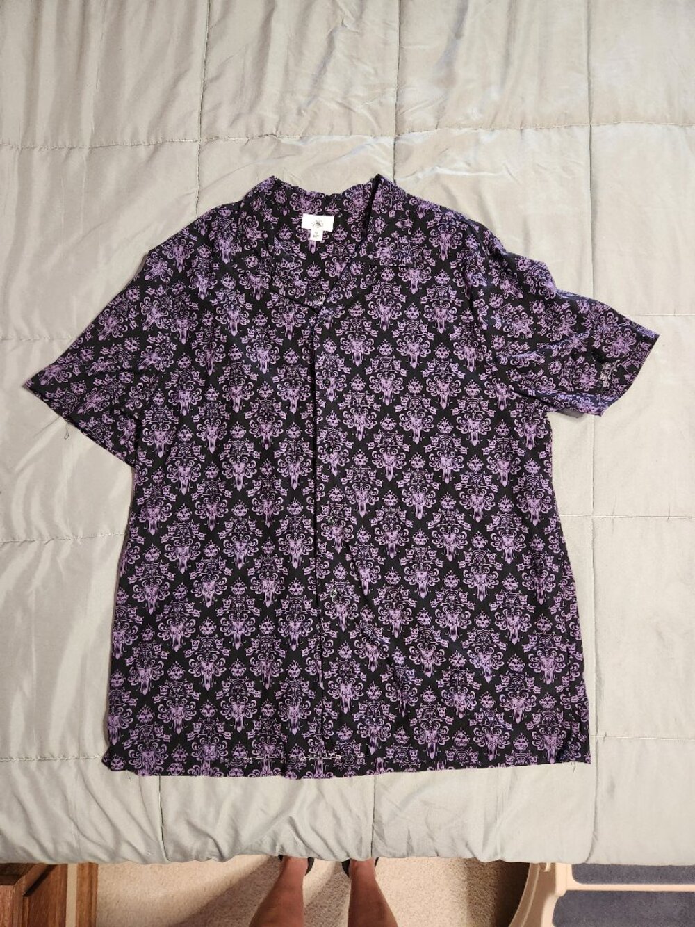 Disney Park Haunted Mansion Wallpaper Black Men's Button Down Shirt-Size XL